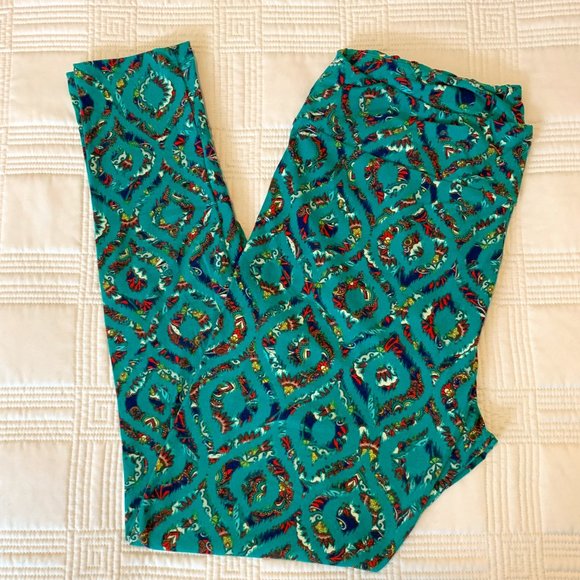 Gently Worn LuLaRoe Diamond-Like Design on Floral Background Leggings - Picture 1 of 4
